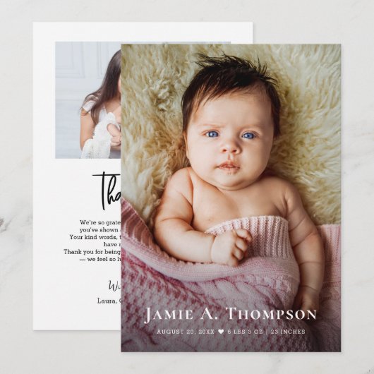 Baby Meisje Foto's Bedankt Hart Moderne Geboorte Aankondiging (Voorkant / Achterkant)