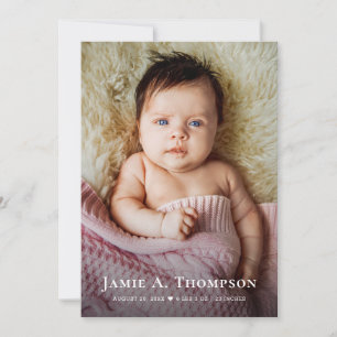 Baby Meisje Foto's Bedankt Hart Moderne Geboorte Aankondiging