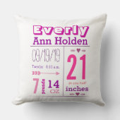 Baby Meisje Geboorte Stats Roze en Paarse Kussen (Voorkant)