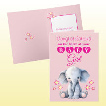 Baby meisje gefeliciteerd olifant roze