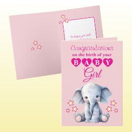 Baby meisje gefeliciteerd olifant roze kaart