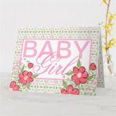 Baby meisje Gefeliciteerd Papieren Groet Kaart (Gele Bloem)