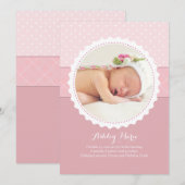 Baby Meisje Geschulpte Frame Foto Geboorteaankondi Aankondiging (Voorkant / Achterkant)