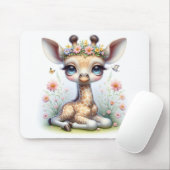 Baby meisje Giraffe met roze bloemen Muismat (Met muis)