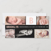 Baby Meisje Groot Roze Initiaal 5 Foto Collage Geb Aankondiging (Voorkant)