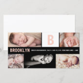 Baby Meisje Groot Roze Initiaal 5 Foto Collage Geb Aankondiging (Voorkant / Achterkant)