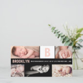 Baby Meisje Groot Roze Initiaal 5 Foto Collage Geb Aankondiging (Staand voorkant)