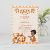 Baby Meisje Herfst Geruite Beer Pompoen Bladeren Kaart (Staand voorkant)