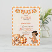 Baby Meisje Herfst Geruite Beer Pompoen Bladeren Kaart (Staand voorkant)