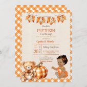 Baby Meisje Herfst Geruite Beer Pompoen Bladeren Kaart (Voorkant / Achterkant)