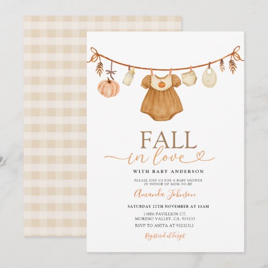 Baby Meisje Herfst in Liefde Pompoen Kleding Uitno Kaart (Voorkant / Achterkant)