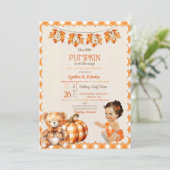 Baby Meisje Herfst Plaid Teddy Beer Pompoen Blader Kaart (Staand voorkant)