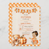 Baby Meisje Herfst Plaid Teddy Beer Pompoen Blader Kaart (Voorkant / Achterkant)