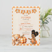 Baby Meisje Herfst Plaid Teddy Beer Pompoen Blader Kaart (Staand voorkant)