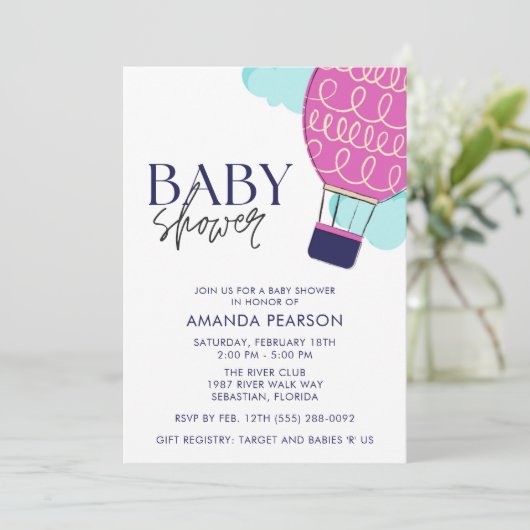 Baby Meisje Hete Luchtballon Baby shower Kaart (Staand voorkant)