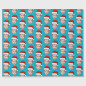 Baby Meisje Hoofd Gezicht Foto Santa Hat Xmas Blau Cadeaupapier (Vlak)