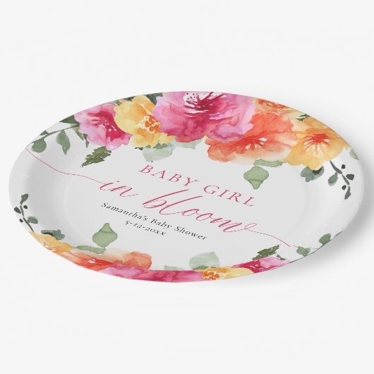 Baby Meisje In Bloom Helder Bloemen baby shower Papieren Bordje (Gekanteld)