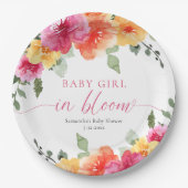 Baby Meisje In Bloom Helder Bloemen baby shower Papieren Bordje (Voorkant)