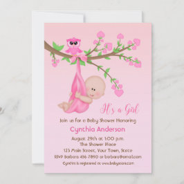 Baby Meisje in Boom, Roze, Baby shower Kaart