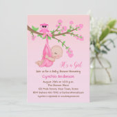 Baby Meisje in Boom, Roze, Baby shower Kaart (Staand voorkant)