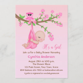 Baby Meisje in Boom, Roze, Baby shower Kaart