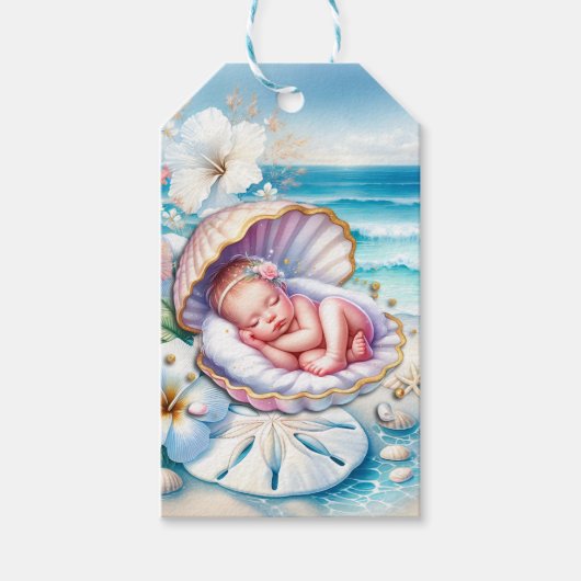 Baby Meisje in een Seashell Baby shower Cadeaulabel (Voorkant)
