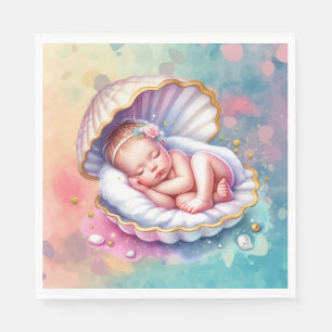 Baby Meisje in een Seashell Baby shower Servet