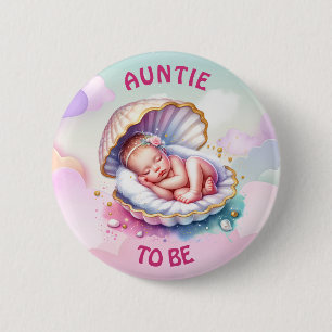 Baby Meisje in een Seashell Baby shower Tante om t Ronde Button 5,7 Cm