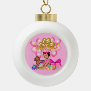 Baby Meisje in Roze Keramische Bal Ornament