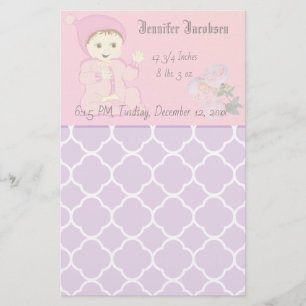 Baby Meisje in Roze met Bloemen Briefpapier