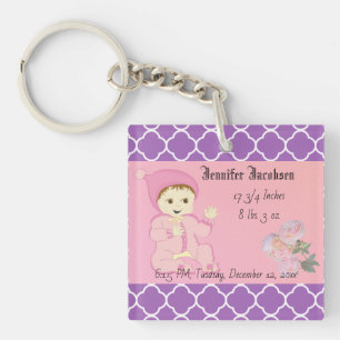 Baby Meisje in Roze met Bloemen Sleutelhanger