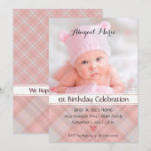 Baby Meisje  in Roze Plaid Verjaardag Kaart (Voorkant / Achterkant)