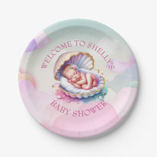 Baby Meisje in Seashell Baby shower Grote Zuster o Papieren Bordje