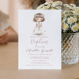 Baby meisje in witte jurk biddend meisje doop kaart