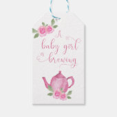 Baby Meisje is Brouwen Roze Theepot en Bloemen Cadeaulabel (Voorkant)