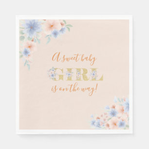 Baby Meisje Is Op Weg Bloemen Baby Shower   Servet