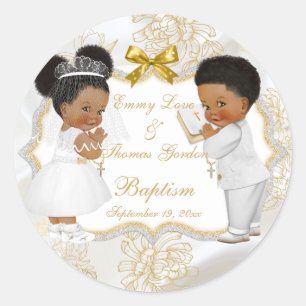 Baby Meisje Jongen Twins Communie Doop Goud Kruis Ronde Sticker