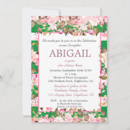 Baby Meisje Joods Naming Floral Groen Roze Hebreeu Kaart