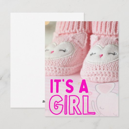 baby meisje kaart, baby shower feestdagenkaart (Voorkant / Achterkant)