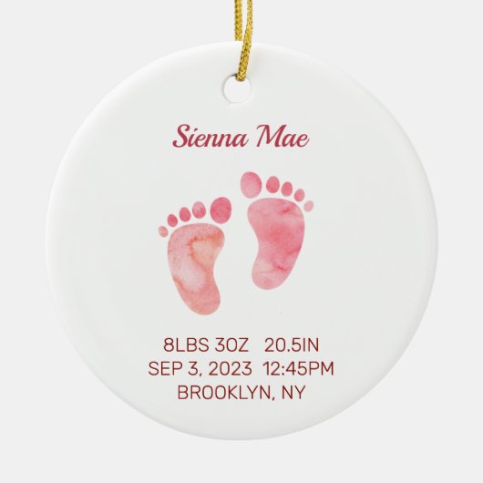 Baby Meisje Keepsake Pasgeboren Stats Ornament Ron (Voorkant)