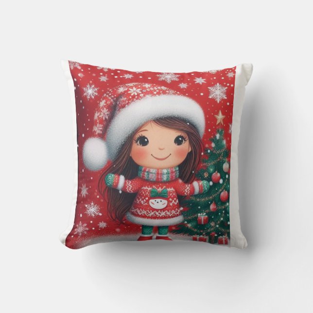 Baby Meisje Kerstmis Design Kussen (Voorkant)