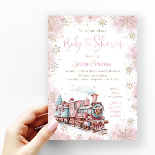 Baby Meisje Kersttrein Vakantie Baby shower Kaart