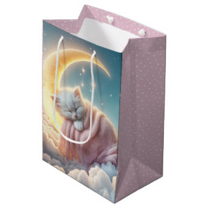 Baby meisje kitten op een halve maan medium cadeauzakje