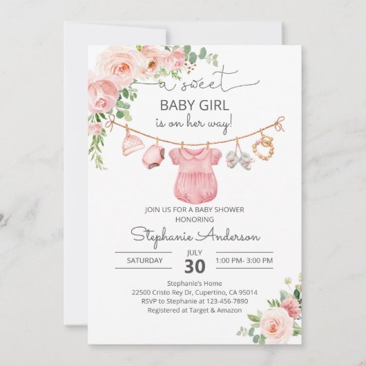 Baby meisje kleding baby shower Invitation Kaart (Voorkant)