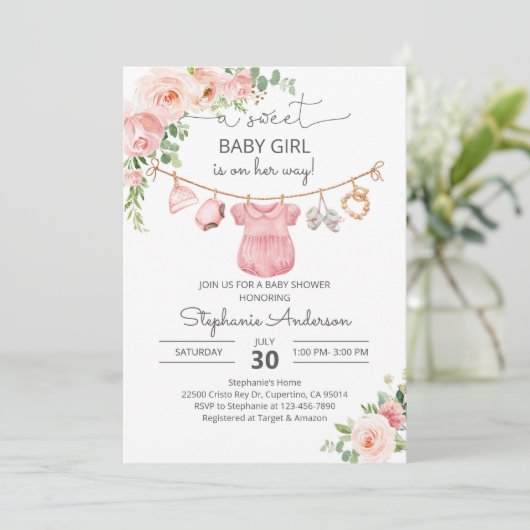 Baby meisje kleding baby shower Invitation Kaart (Staand voorkant)