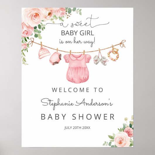 Baby meisje kleding baby shower welkomstbord poster (Voorkant)