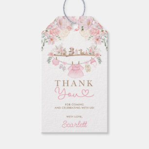 Baby Meisje Kleding Roze Bloemen Kwekerij Dank u Cadeaulabel