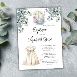 Baby Meisje Kruis Eucalyptus Jurk Doop Luncheon Kaart