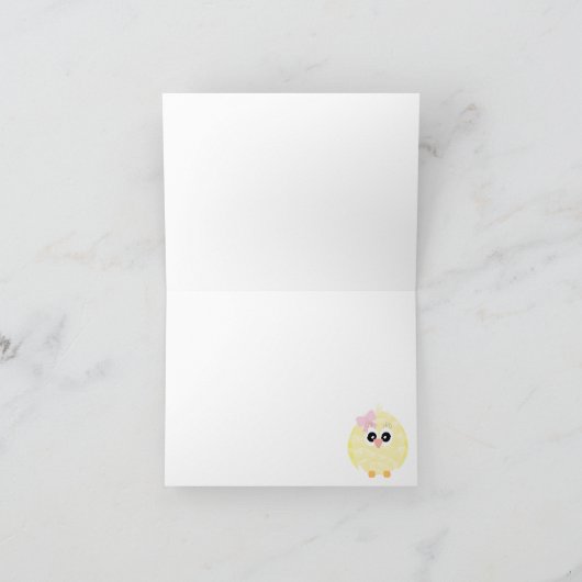 Baby Meisje Kuikens Roze Faux Glitter Feestdagen Kaart (Binnen)
