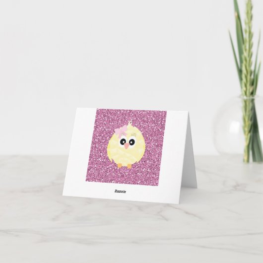 Baby Meisje Kuikens Roze Faux Glitter Feestdagen Kaart (Achterkant)